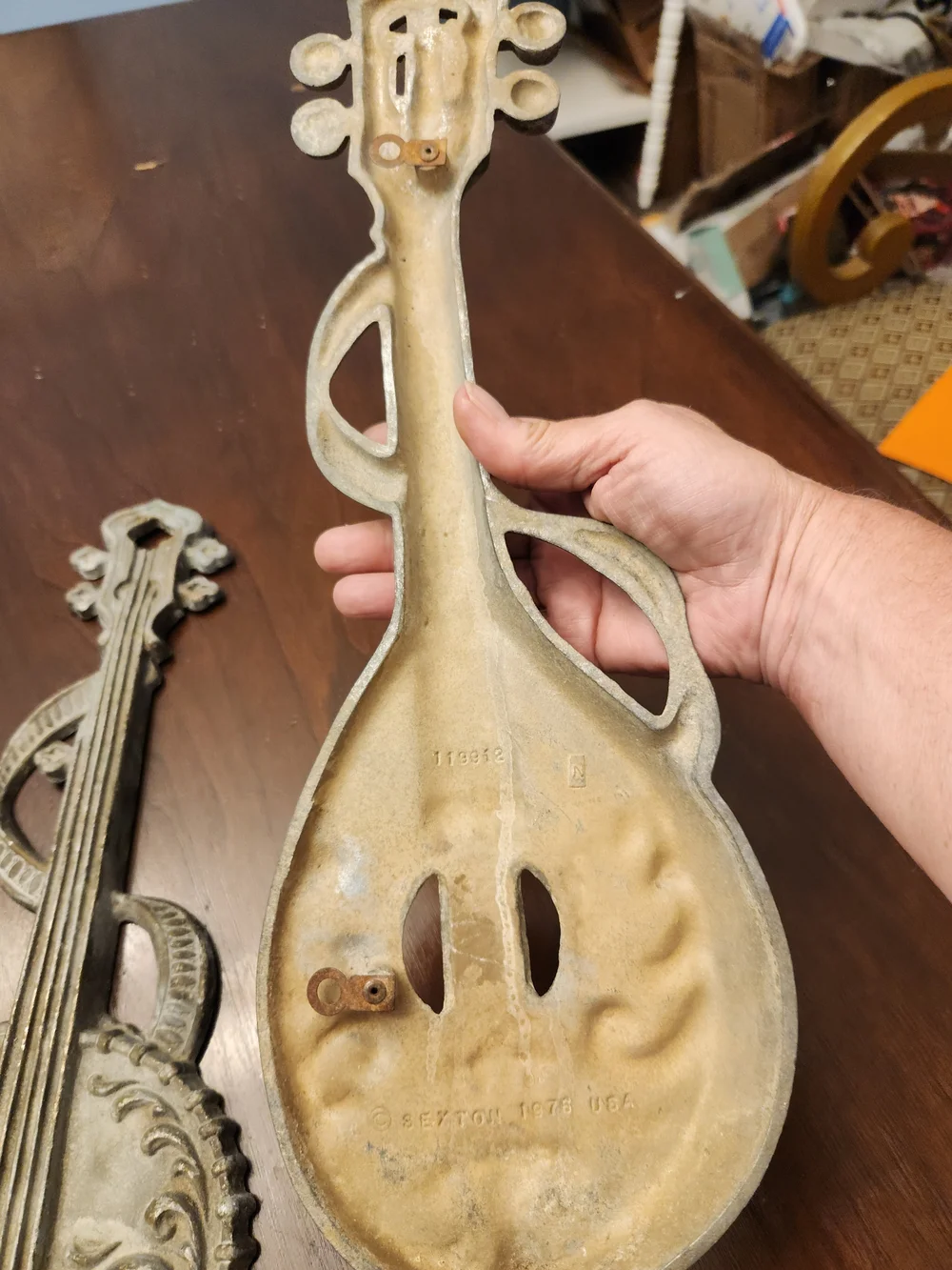 Decorative Gray Musical Mandolin Wall Plaques - Set of 2